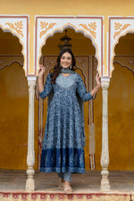 Thumbnail for Embroidered Anarkali Kurta With Pant & Printed Dupatta, Blue - Hiral Fashion - Distacart