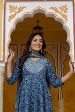 Thumbnail for Embroidered Anarkali Kurta With Pant & Printed Dupatta, Blue - Hiral Fashion - Distacart