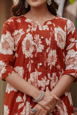 Thumbnail for Floral Printed Kurta With Pant & Stripe Printed Dupatta, Rust - Hiral Fashion - Distacart