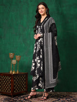 Thumbnail for Embroidered & Printed Flared Kurta With Pant & Dupatta, Black - Hiral Fashion - Distacart