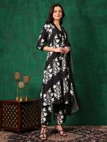 Thumbnail for Embroidered & Printed Flared Kurta With Pant & Dupatta, Black - Hiral Fashion - Distacart