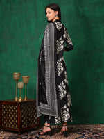 Thumbnail for Embroidered & Printed Flared Kurta With Pant & Dupatta, Black - Hiral Fashion - Distacart