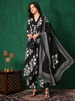 Thumbnail for Embroidered & Printed Flared Kurta With Pant & Dupatta, Black - Hiral Fashion - Distacart