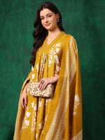 Thumbnail for Embroidered & Printed Flared Kurta With Pant & Dupatta, Mustard - Hiral Fashion - Distacart