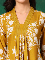 Thumbnail for Embroidered & Printed Flared Kurta With Pant & Dupatta, Mustard - Hiral Fashion - Distacart