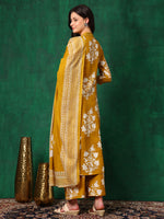 Thumbnail for Embroidered & Printed Flared Kurta With Pant & Dupatta, Mustard - Hiral Fashion - Distacart