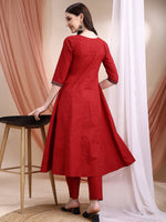 Thumbnail for Embroidered & Ethnic Printed Anarkali Kurta With Pant & Printed Dupatta, Maroon - Hiral Fashion - Distacart