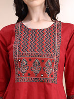 Thumbnail for Embroidered & Ethnic Printed Anarkali Kurta With Pant & Printed Dupatta, Maroon - Hiral Fashion - Distacart