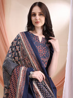 Thumbnail for Embroidered & Ethnic Printed Kurta With Pant & Printed Dupatta, Navy Blue - Hiral Fashion - Distacart