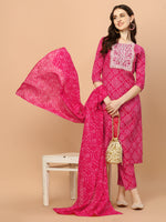 Thumbnail for Bandhani Printed & Embroidered Kurta With Pant And Dupatta Set, Multicolor - Hiral Fashion - Dista