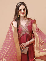 Thumbnail for Alia Cut Sequined Embroidered Premium Kurta Set With Banarasi Silk Dupatta, Multicolor - Hiral Fashion - Dista