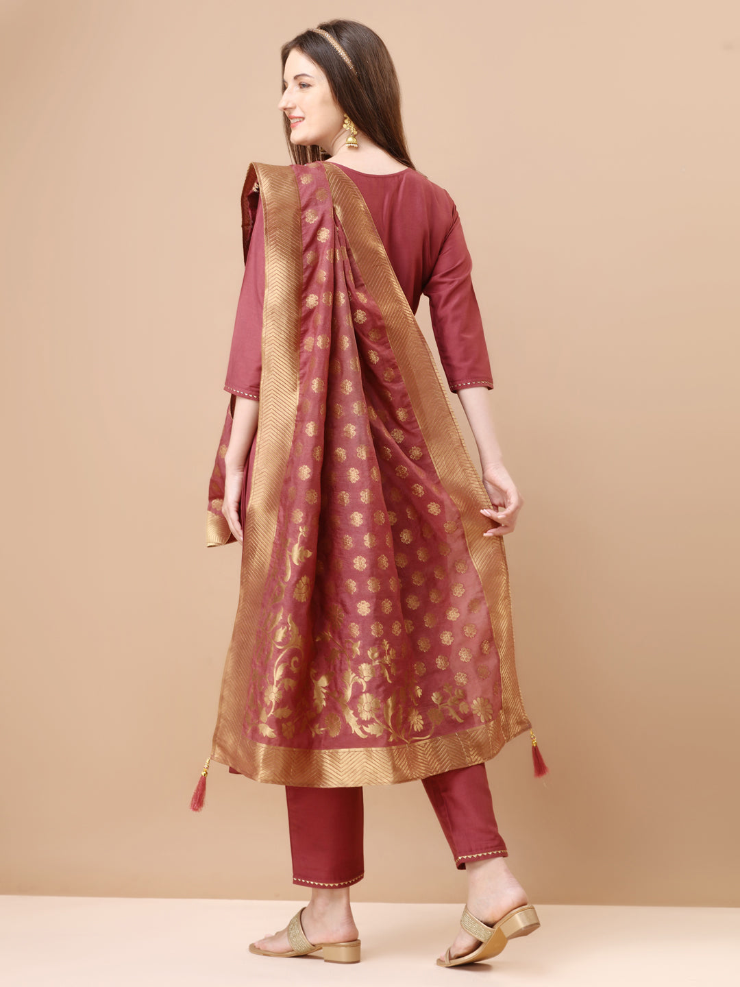 Alia Cut Sequined Embroidered Premium Kurta Set With Banarasi Silk Dupatta, Multicolor - Hiral Fashion - Dista