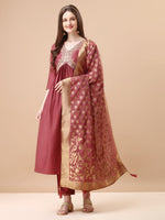 Thumbnail for Alia Cut Sequined Embroidered Premium Kurta Set With Banarasi Silk Dupatta, Multicolor - Hiral Fashion - Dista