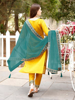 Thumbnail for Embroidered Kurta With Pant & Border Premium Embroidered Dupatta, Multicolor - Hiral Fashion - Distacart