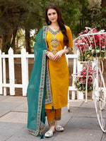 Thumbnail for Embroidered Kurta With Pant & Border Premium Embroidered Dupatta, Multicolor - Hiral Fashion - Distacart
