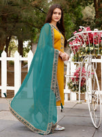 Thumbnail for Embroidered Kurta With Pant & Border Premium Embroidered Dupatta, Multicolor - Hiral Fashion - Distacart