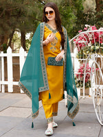 Thumbnail for Embroidered Kurta With Pant & Border Premium Embroidered Dupatta, Multicolor - Hiral Fashion - Distacart