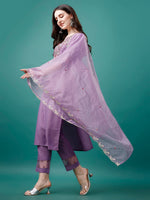 Thumbnail for Embroidered Kurta With Pant & Premium Embroidered Organza Dupatta, Multicolor - Hiral Fashion - Dista