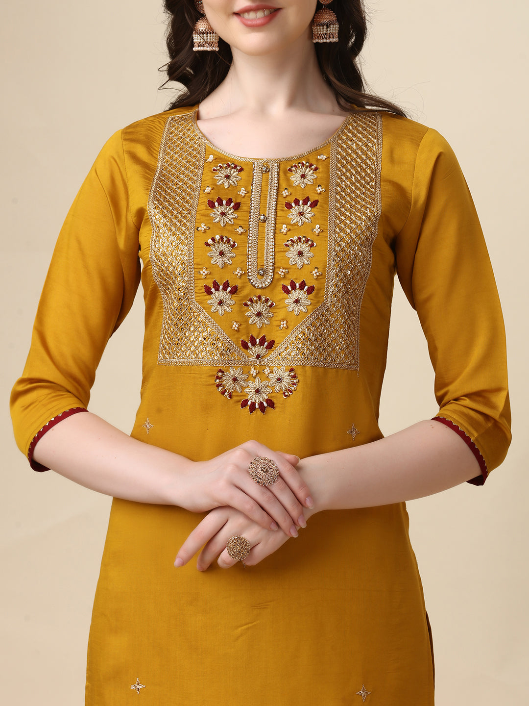 Hand Embroidered Kurta With Pant & Dupatta Set, Multicolor - Hiral Fashion - Dista