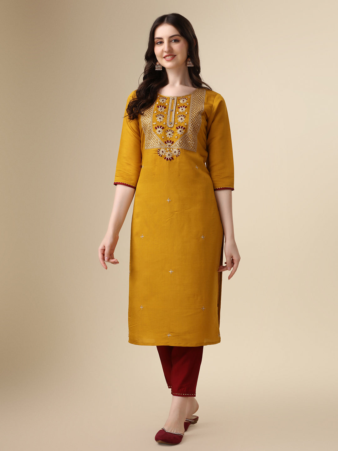 Hand Embroidered Kurta With Pant & Dupatta Set, Multicolor - Hiral Fashion - Dista