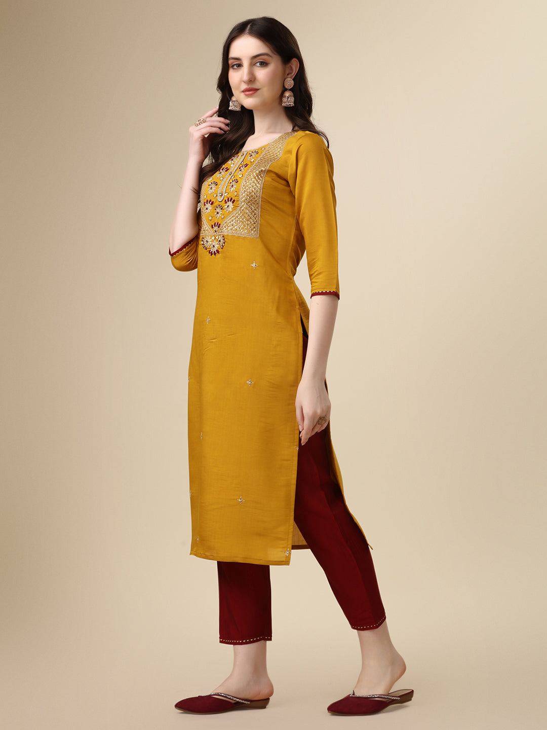 Hand Embroidered Kurta With Pant & Dupatta Set, Multicolor - Hiral Fashion - Dista