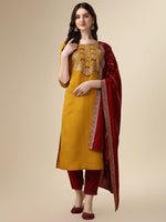 Thumbnail for Hand Embroidered Kurta With Pant & Dupatta Set, Multicolor - Hiral Fashion - Dista