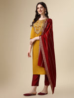 Thumbnail for Hand Embroidered Kurta With Pant & Dupatta Set, Multicolor - Hiral Fashion - Dista