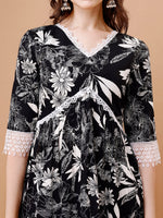 Thumbnail for Leaf Printed & Lace Detailed Kurta & Pant Set, Multicolor - Hiral Fashion - Dista