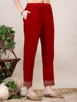 Thumbnail for Embroidered Velvet Kurta With Pant & Dupatta, Pink - Hiral Fashion - Distacart