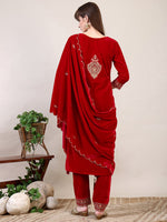 Thumbnail for Embroidered Velvet Kurta With Pant & Dupatta, Pink - Hiral Fashion - Distacart