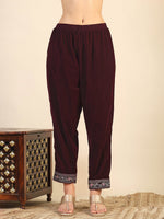Thumbnail for Hand & Foil Printed Velvet Kurta With Pant & Dupatta, Wine - Hiral Fashion - Distacart
