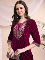 Thumbnail for Embroidered Velvet Co-Ords, Pink - Hiral Fashion - Distacart
