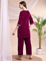 Thumbnail for Embroidered Velvet Co-Ords, Pink - Hiral Fashion - Distacart