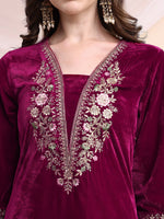 Thumbnail for Embroidered Velvet Co-Ords, Pink - Hiral Fashion - Distacart