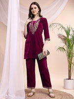 Thumbnail for Embroidered Velvet Co-Ords, Pink - Hiral Fashion - Distacart