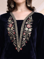 Thumbnail for Embroidered Velvet Co-Ords, Navy Blue - Hiral Fashion - Distacart