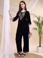Thumbnail for Embroidered Velvet Co-Ords, Navy Blue - Hiral Fashion - Distacart