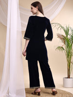 Thumbnail for Embroidered Velvet Co-Ords, Navy Blue - Hiral Fashion - Distacart