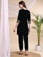 Thumbnail for Embroidered Velvet Co-Ords, Bottle-Green - Hiral Fashion - Distacart