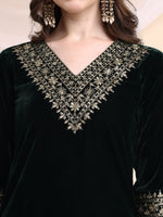 Thumbnail for Embroidered Velvet Co-Ords, Bottle-Green - Hiral Fashion - Distacart