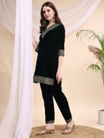 Thumbnail for Embroidered Velvet Co-Ords, Bottle-Green - Hiral Fashion - Distacart