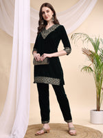 Thumbnail for Embroidered Velvet Co-Ords, Bottle-Green - Hiral Fashion - Distacart