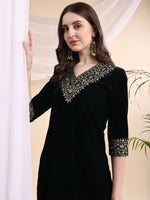 Thumbnail for Embroidered Velvet Co-Ords, Bottle-Green - Hiral Fashion - Distacart