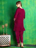 Thumbnail for Embroidered Velvet Co-Ords, Pink - Hiral Fashion - Distacart
