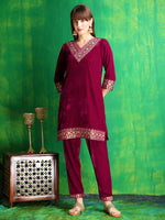 Thumbnail for Embroidered Velvet Co-Ords, Pink - Hiral Fashion - Distacart