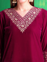 Thumbnail for Embroidered Velvet Co-Ords, Pink - Hiral Fashion - Distacart
