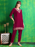 Thumbnail for Embroidered Velvet Co-Ords, Pink - Hiral Fashion - Distacart