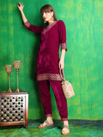 Thumbnail for Embroidered Velvet Co-Ords, Pink - Hiral Fashion - Distacart