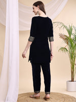 Thumbnail for Embroidered Velvet Co-Ords, Navy Blue - Hiral Fashion - Distacart