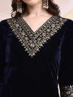 Thumbnail for Embroidered Velvet Co-Ords, Navy Blue - Hiral Fashion - Distacart